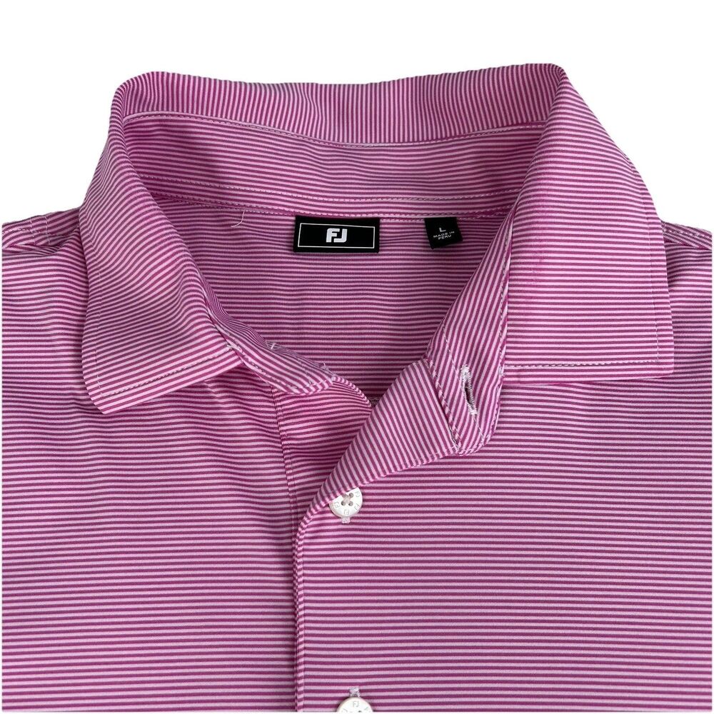 FootJoy Men’s Golf Polo Shirt Size Large Pink Stripe Exc Condition
